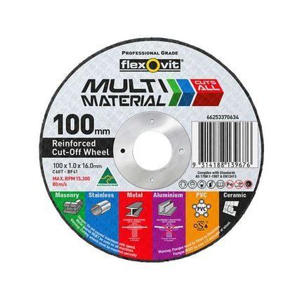 Flexovit 100 x 1 x 16mm Multi Material Reinforced Cut Off Wheel