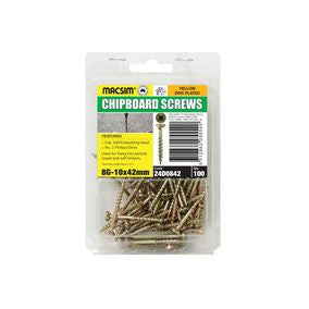 COUNTERSUNK RIB HD SELF EMBEDDING HEAD CHIPBOARD SCREW 8G-10TPI X 42MM YELLOW ZINC PLATED 100 HANG PACK