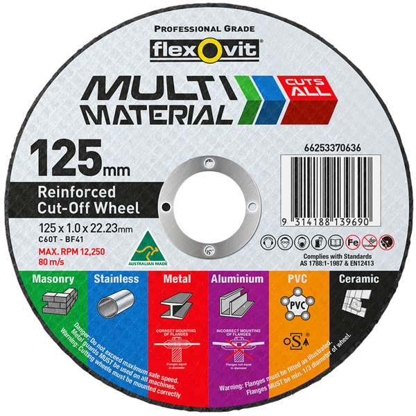 Flexovit 125 x 1.0 x 22.2mm Multi Material Reinforced Cut Off Wheel