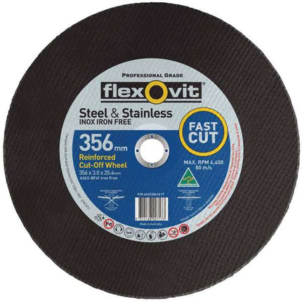 Flexovit Stainless Chop Saw Cut-Off Wheel Steel 356 x 3 x 25.4mm