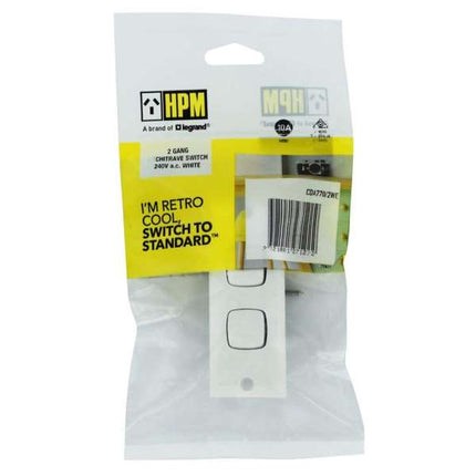 HPM Excel 10A Switch Architrave 2 Gang White