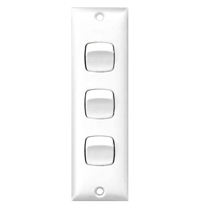 HPM Architrave Switch 3 Gang 10A White