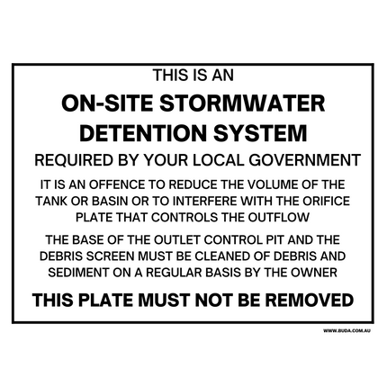 300 x 225 mm Onsite Stormwater Detention Tank Sign – Weatherproof – High-Visibility