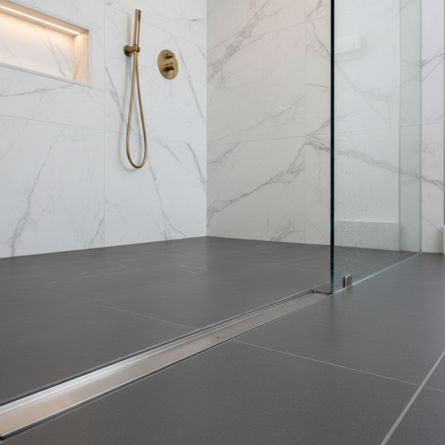 2000mm Plastic Strip Drain Kit – 100mm x 28mm, SS Tile Insert Grate