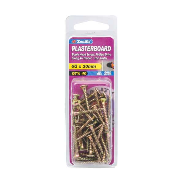 Zenith Plasterboard Screw Bugle 6G x 30mm (40pk)
