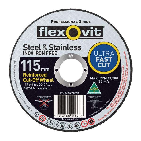 Flexovit Steel & Stainless Cut-Off Wheel Ultra Thin 115 x 1 x 22mm