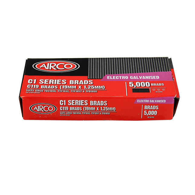 Airco C119 Brad Nails 19 x 1.25mm Electro Galv - Box of 5000