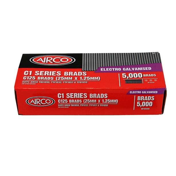Airco C125 Brad Nails 25 x 1.25mm Electro Galv - Box of 5000