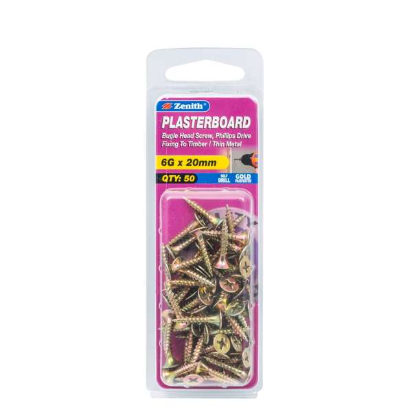 Zenith Plasterboard Screw Bugle 6G x 20mm (50pk)