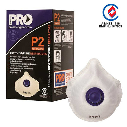 Dust Mask P2 (with valve) 12pk