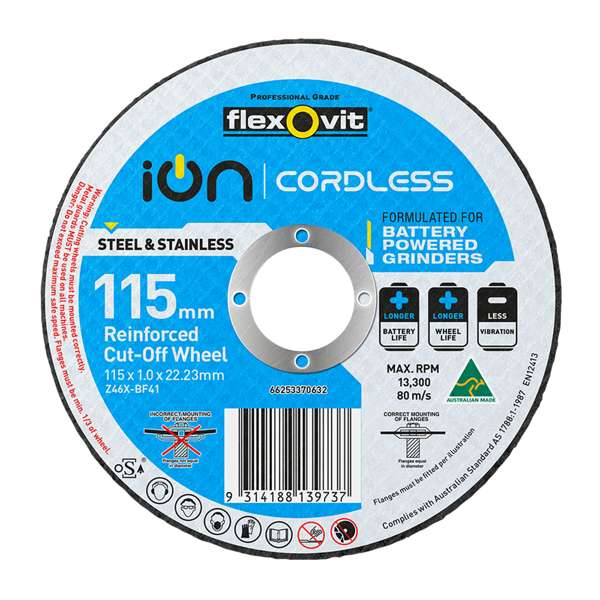 Flexovit 115 x 1 x 22.2mm Ion Cordless Reinforced Cut Off Wheel