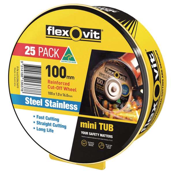 Flexovit Cut-Off Wheel Steel Stainless 100 x 1 x 16mm - 25 Pack