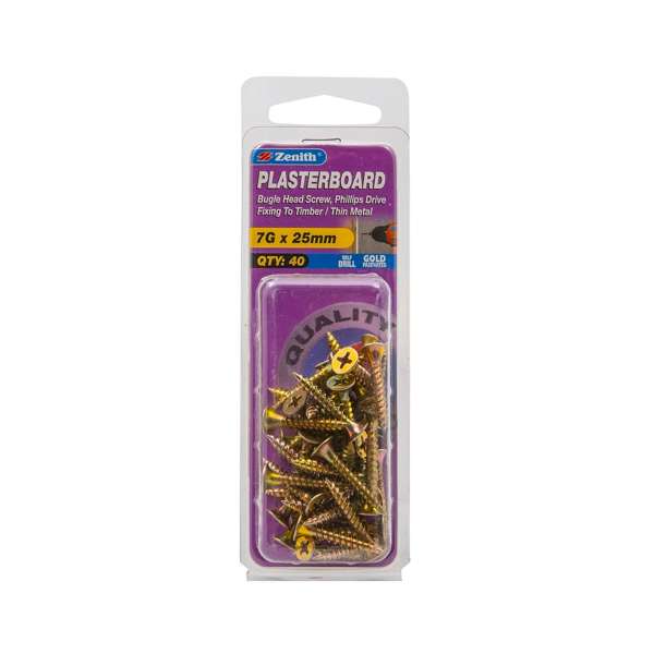 Zenith Plasterboard Screw Bugle 7G x 25mm (40pk)