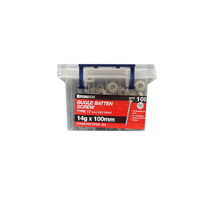 BUGLE BATTEN SCREWS 14GX100MM GALVANISED 100 PCS