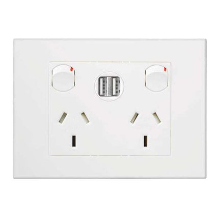 HPM VIVO 10Amp Double Powerpoint with 2 Integrated USB 2.4A Chargers White