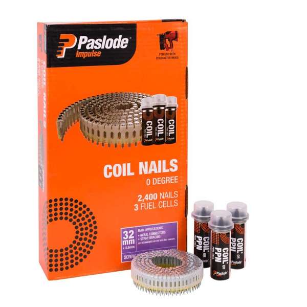 Paslode Impulse CoilMaster Nails 2.5 x 32mm - Box of 2400 + 3 Fuel Cells