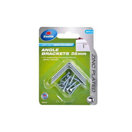 Zenith 38mm Zinc Plated Angle Brackets - 4 Pack