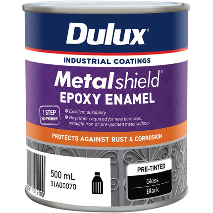 Dulux 500ml Metalshield Epoxy Enamel Gloss Paint Black