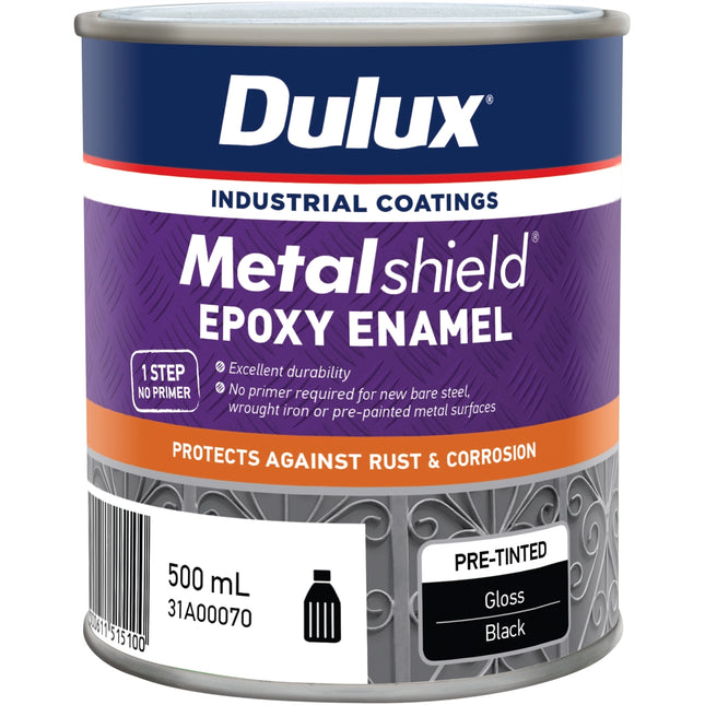 Dulux 500ml Metalshield Epoxy Enamel Gloss Paint Black