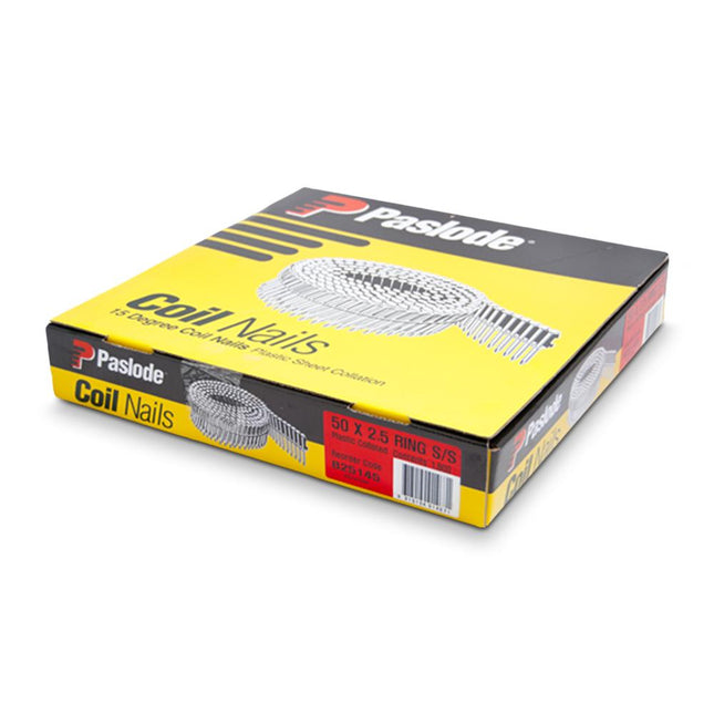 Paslode Stainless Steel 15Deg Plastic Collated Coil Ring 1800pk - 50 x 2.5mm