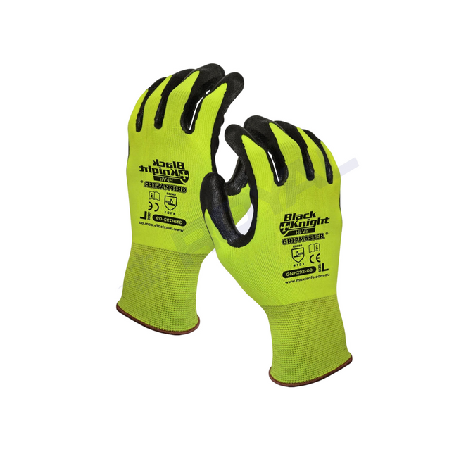 maxisafe Black Knight Gripmaster Hi-Vis Gloves Gripmaster Palm Coating / L