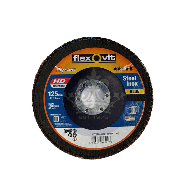 The Flexovit Flap Disc Mega-Line Blue HD R860 Z40 / 125x22mm