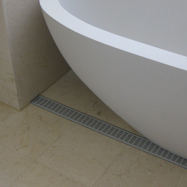 1000mm Linear Drain with Lines Pattern Grate – Stainless Steel, 100mm W x 22mm D – 50mm DIY Outlet