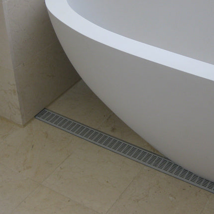 1000mm Linear Drain with Lines Pattern Grate – Stainless Steel, 85mm W x 22mm D – End Outlet