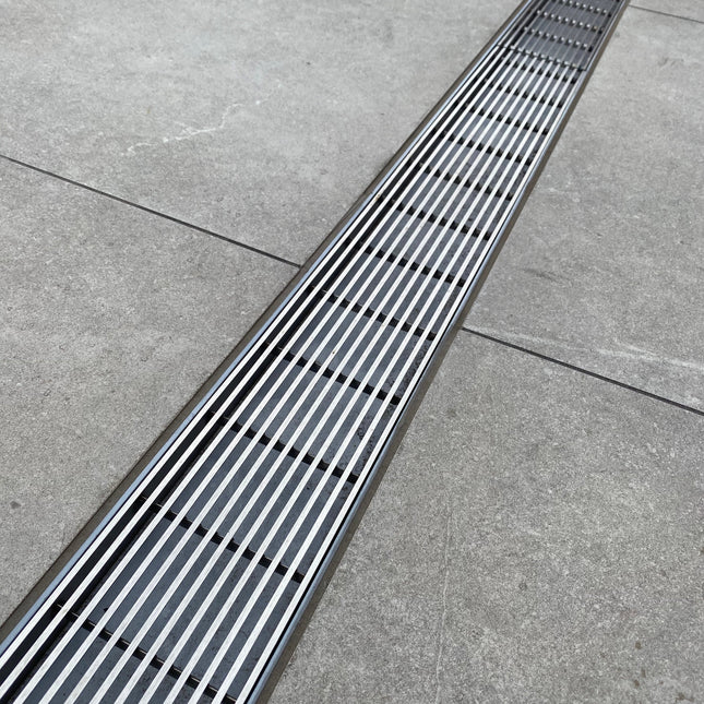 1500mm Plastic Strip Drain Kit with Stainless Steel Heelguard Grate – 75mm W x 23mm D