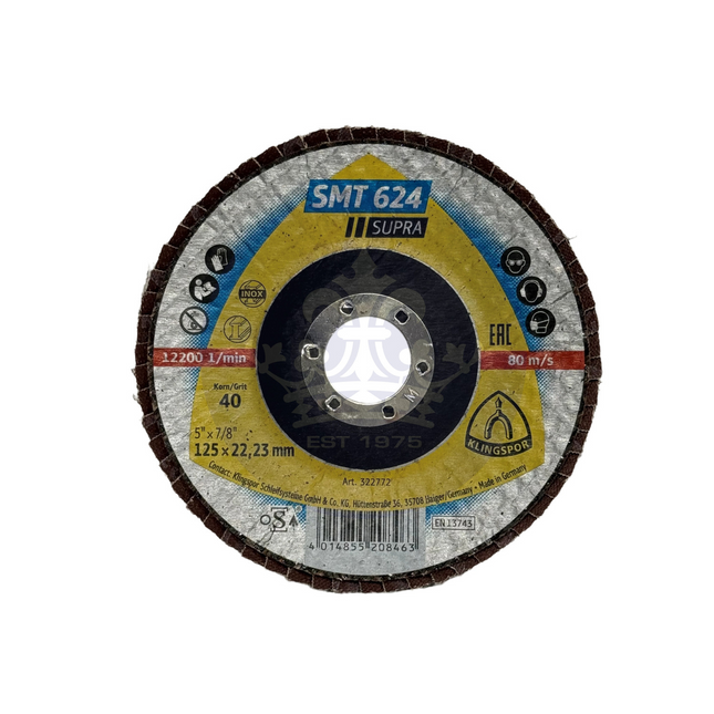 Klingspor SMT 624 Supra Flap Disc 120 Grit 125mm x 22.23mm SMT 624 / 125 x 22.23mm
