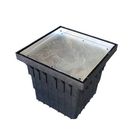 450mm x 450mm Plastic Drainage Pit + Galvanised Grate – Tile Insert, Light Duty