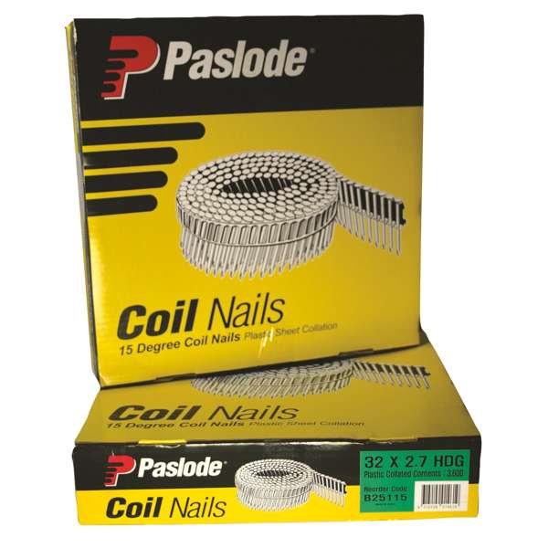 Paslode 52 x 2.5mm Hot Dipped 15 Degree Galvanised PNeumatic Plastic Collated Coil Nail - 1800 Pack