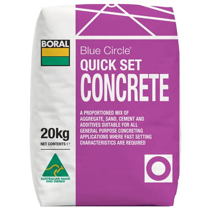 20kg Bag Blue Circle Quick Set Concrete – Boral, Rapid Setting for Posts & Repairs