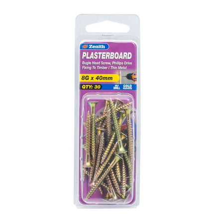 Zenith Plasterboard Screw Bugle 8G x 40mm (30pk)