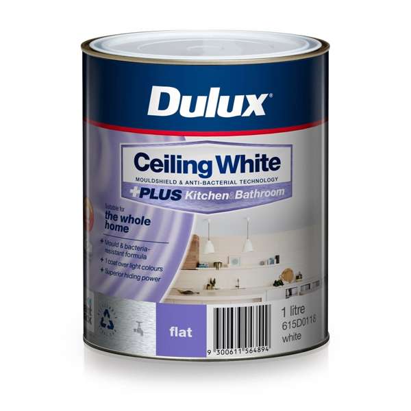 Dulux White Ceiling +PLUS Kitchen & Bathroom Paint - 1L