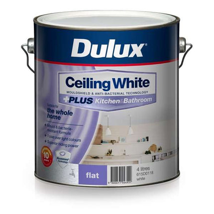 Dulux White Ceiling +PLUS Kitchen & Bathroom Paint - 4L