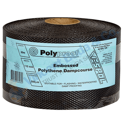110mm x 30m Roll Plastic Dampcourse Flashing – Moisture Barrier for Masonry Walls & Foundations