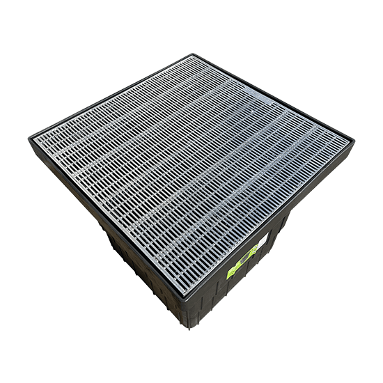 300mm x 300mm Plastic Drainage Pit + Galvanised Grate – Heelguard, Light Duty