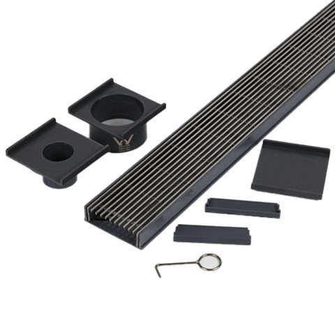 1000mm Plastic Strip Drain Kit with Stainless Steel Heelguard Grate – 75mm W x 23mm D