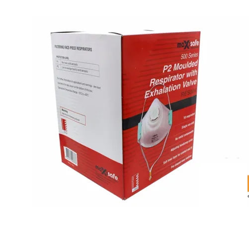 Dust Mask P2 Moulded Respirator Mask w/Exhalation Valve 10 Pack Maxisafe