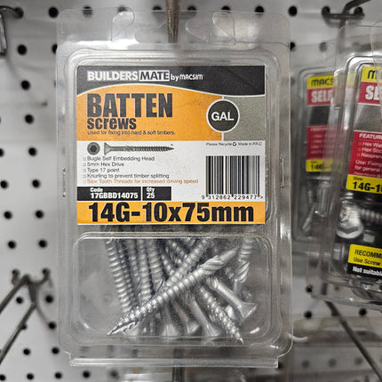 14G x 75mm Bugle Batten Screws – Galvanised – Box of 25 for Timber Battens & Framing