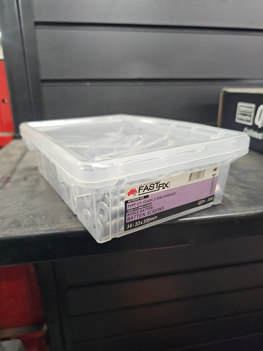 14G x 100mm Bugle Batten Screws – Galvanised, Hex Drive (10mm) – Box of 100