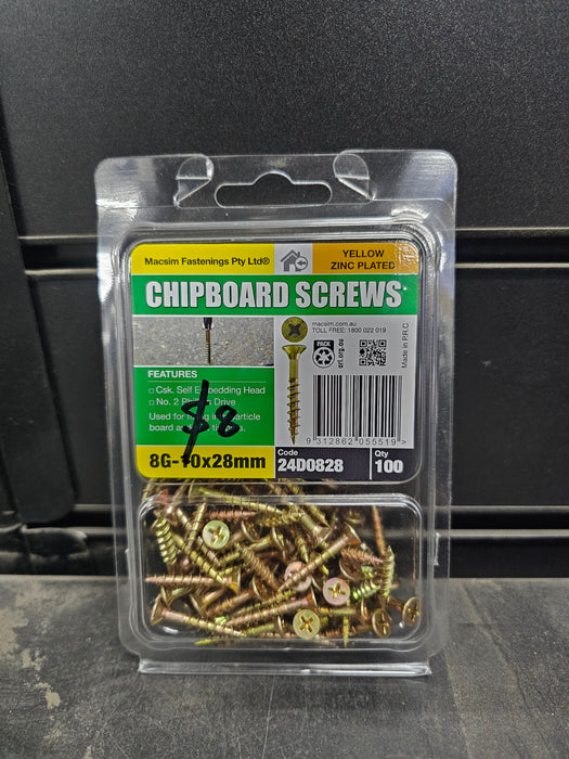8G - 10x28mm Chipboard Screws ZINC Plated - 100