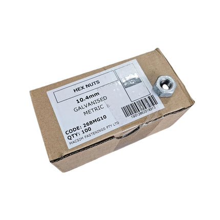 10.4mm Galvanised Hex Nut (Box 100)