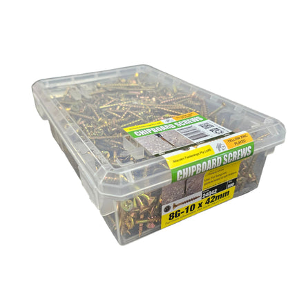 8G x 42mm Zinc Plated Chipboard Screws – Countersunk Bugle Head, PH2 – Box of 100