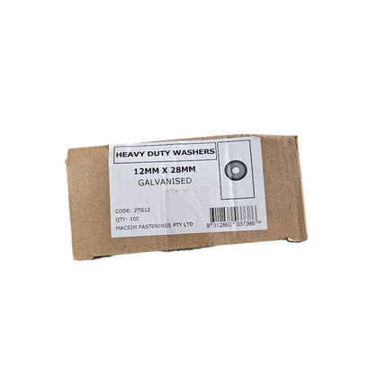 12mm ID x 28mm OD x 2mm Galvanised Flat Washers – Box of 100