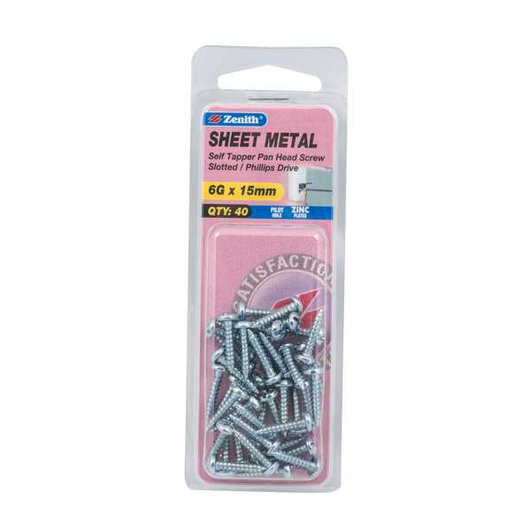 Zenith Self Tap Screw Pan ZP 6G x 15mm 40 Pack