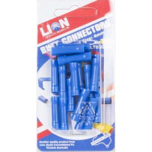 Lion 4mm Terminal Butt Connectors Blue Insulated 18 Pack