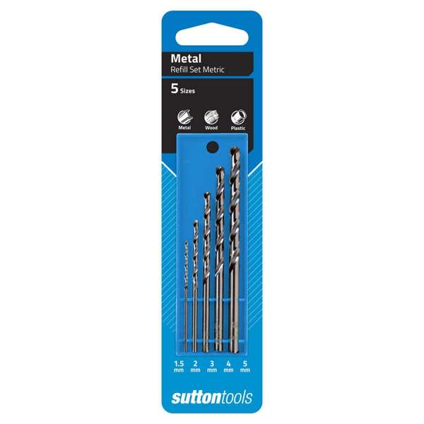 Sutton Tools Silver Bullet Jobber Drill Bit Refill Set Metric 1.5-5mm - 5 Piece