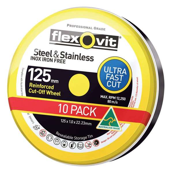 Flexovit Steel & Stainless Cut-Off Wheel 125 x 1 x 22mm 10 Pack